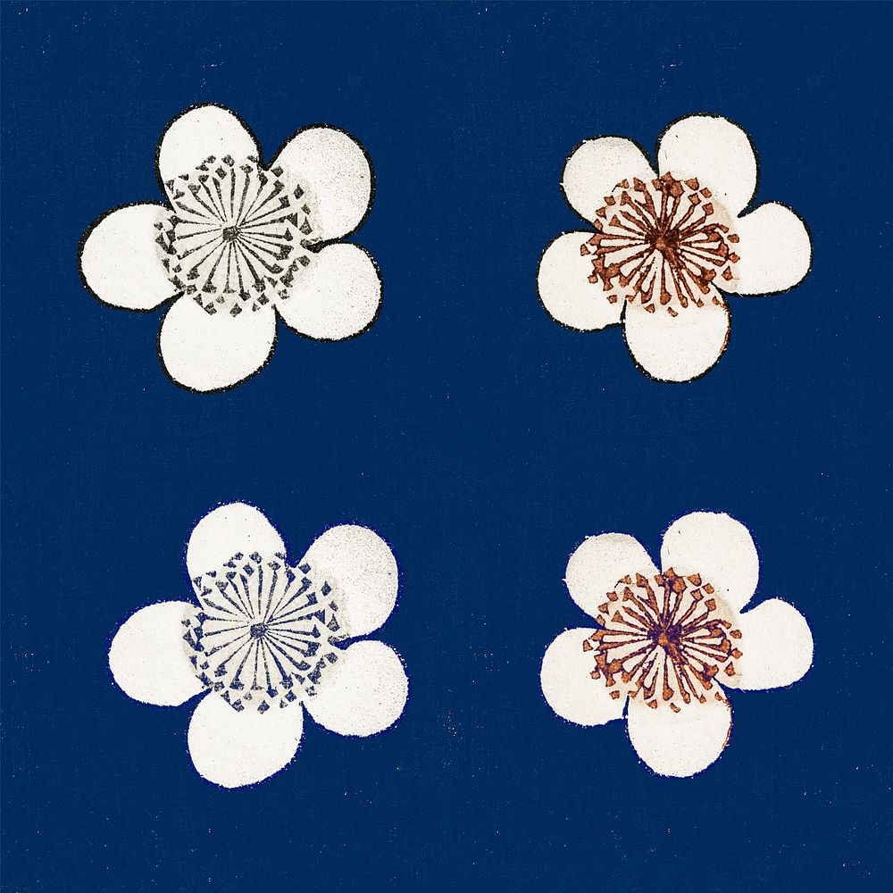 Japanese plum blossom ornamental element psd set, remix of artwork by Watanabe Seitei