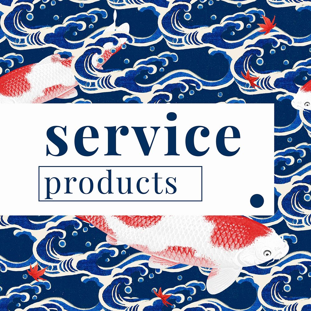 Japanese koi fish pattern business service editable social media template vector