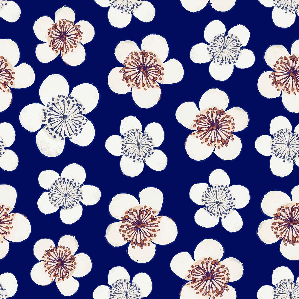 Vintage Japanese seamless plum blossom pattern vector, remix of artwork by Watanabe Seitei