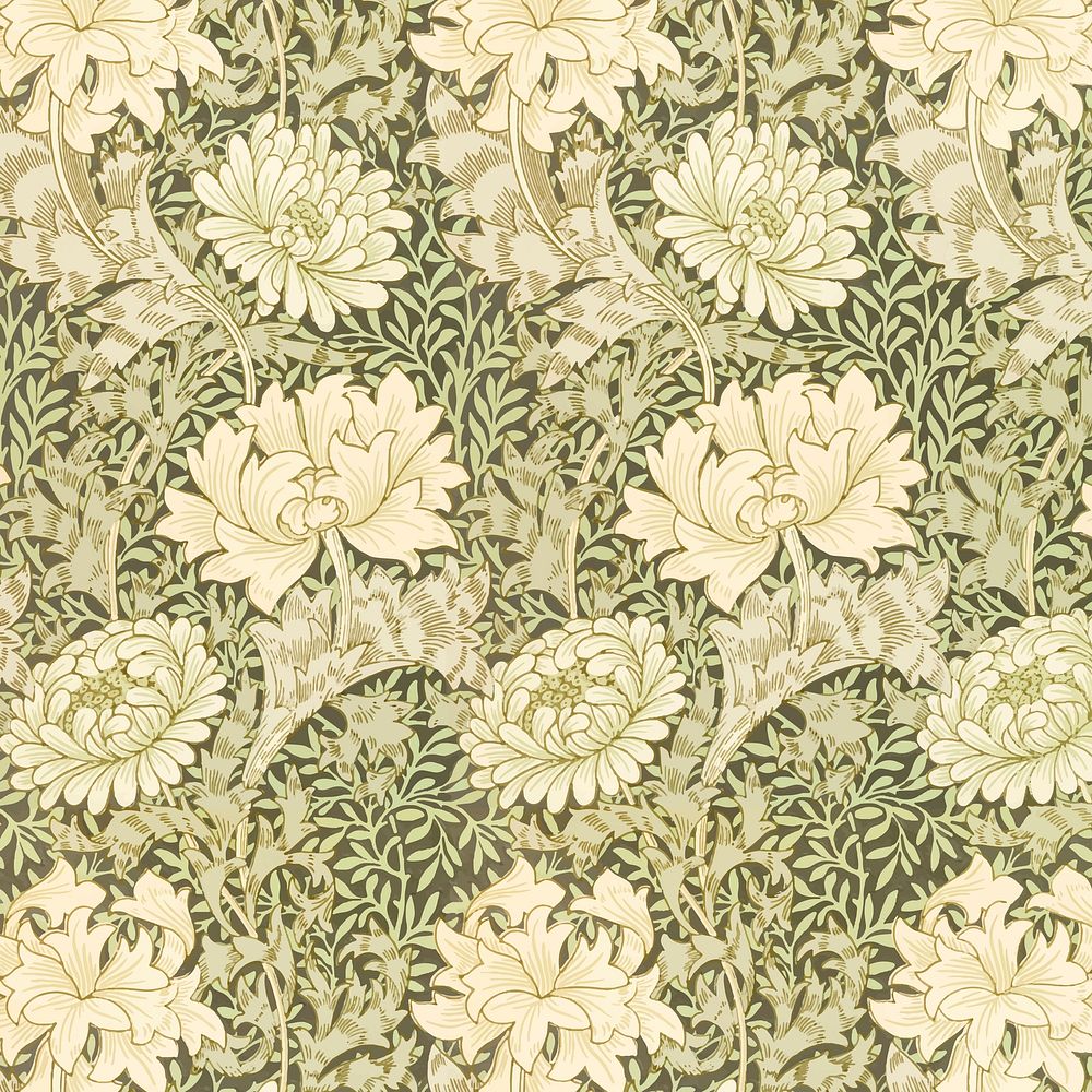 William Morris's vintage chrysanthemum flower famous pattern vector, remix from the original artwork
