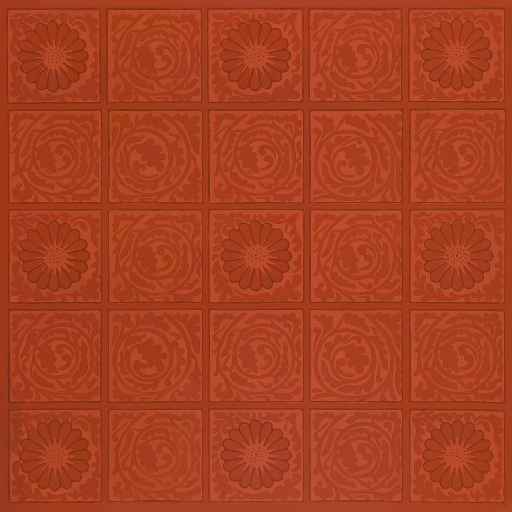 William Morris's vintage squared red flower famous pattern vector, remix from the original artwork