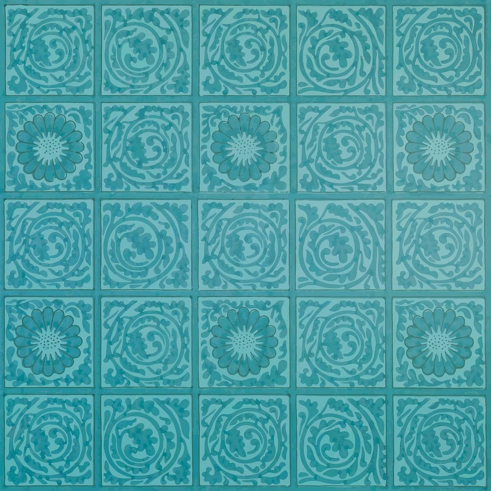 William Morris's vintage squared teal flower famous pattern vector, remix from the original artwork