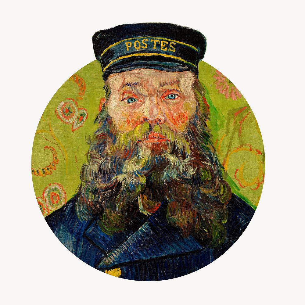 The Postman (Joseph Roulin) badge, painting by Vincent Van Gogh remixed by rawpixel