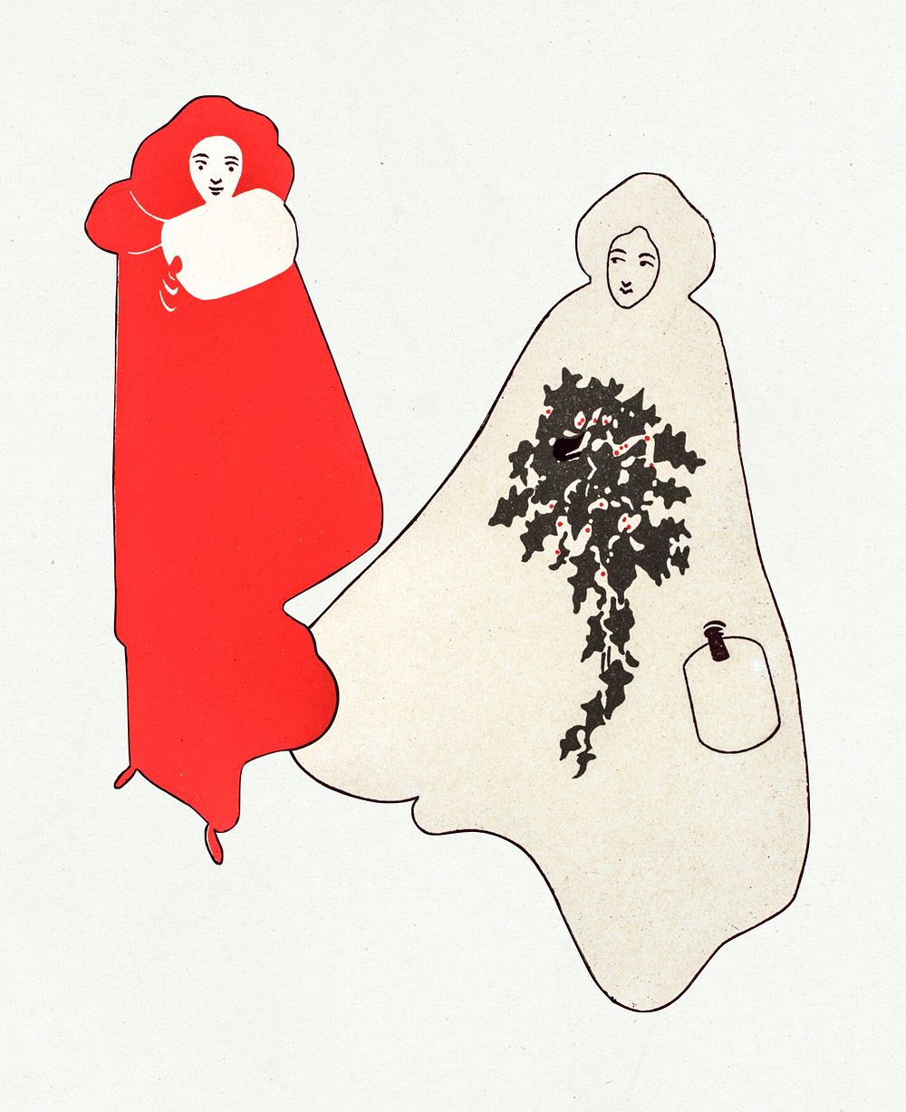 Women in red and white cloaks illustration