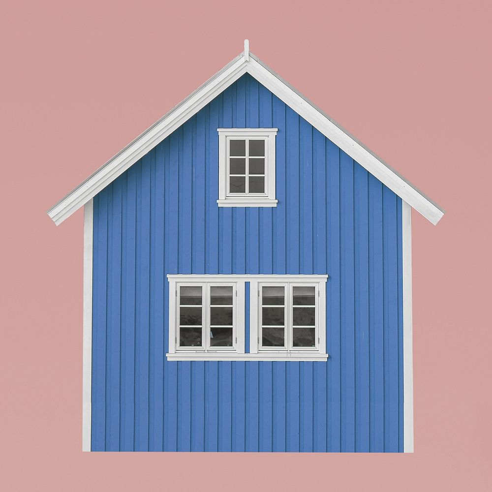 Blue Nordic cabin illustration