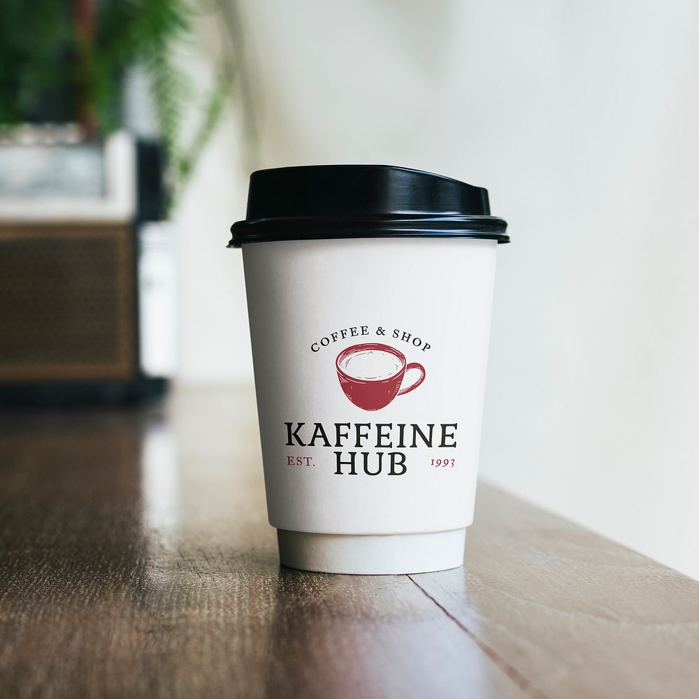 Paper coffee cup, cafe logo 