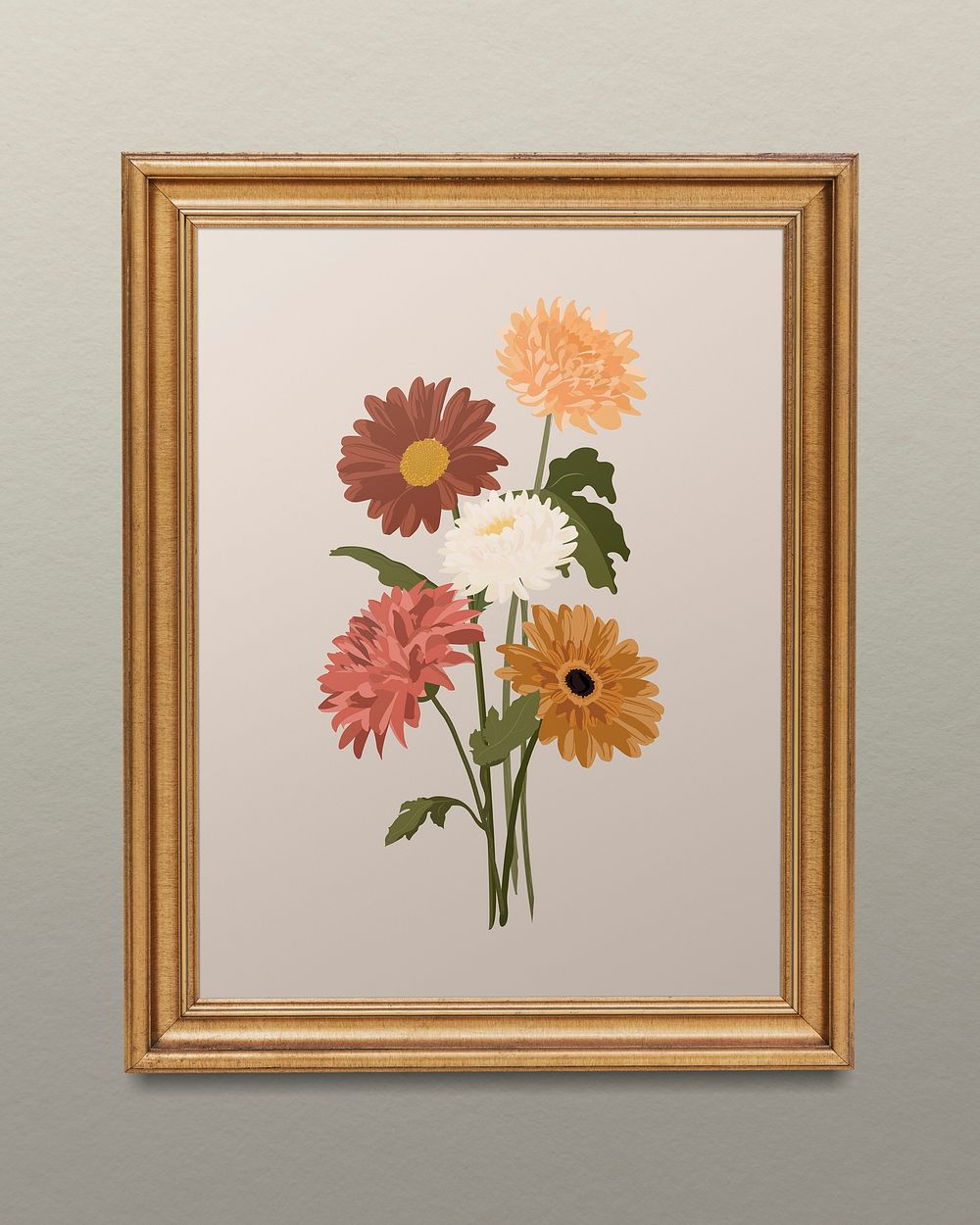 Flower illustration, gold frame design