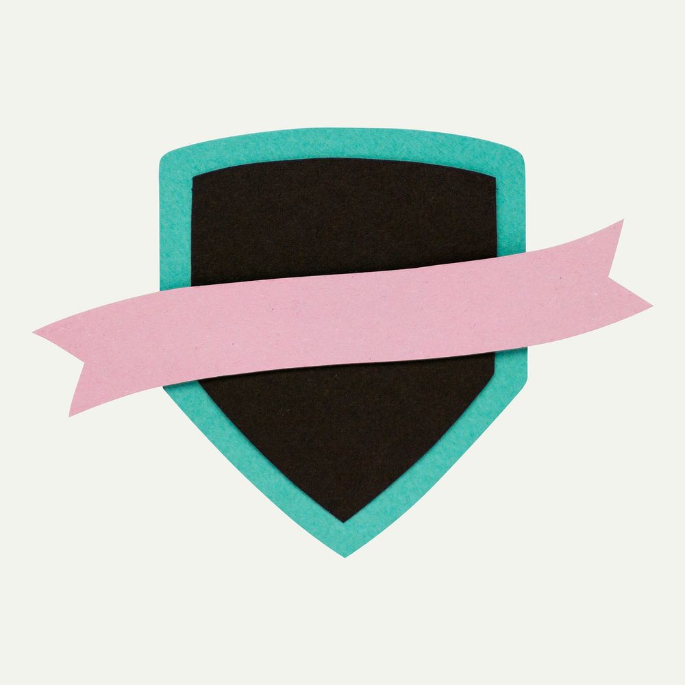 Badge with pink ribbon on off white background