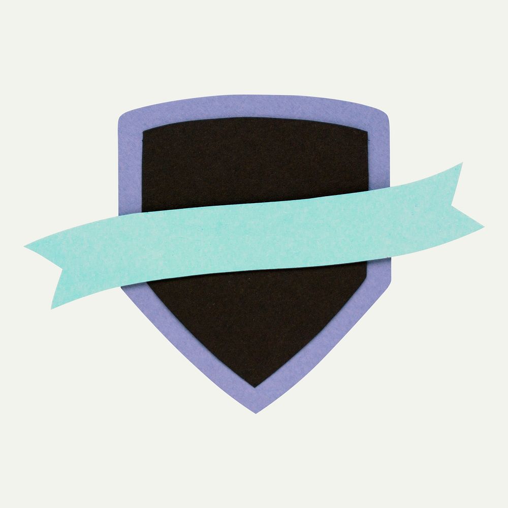 Badge with blue ribbon on off white background