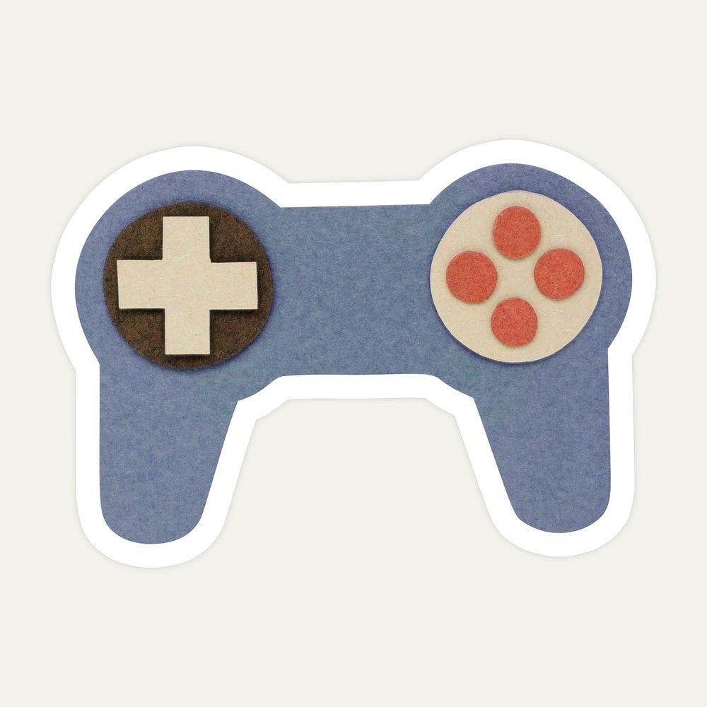 Blue game controller paper craft sticker on off white background