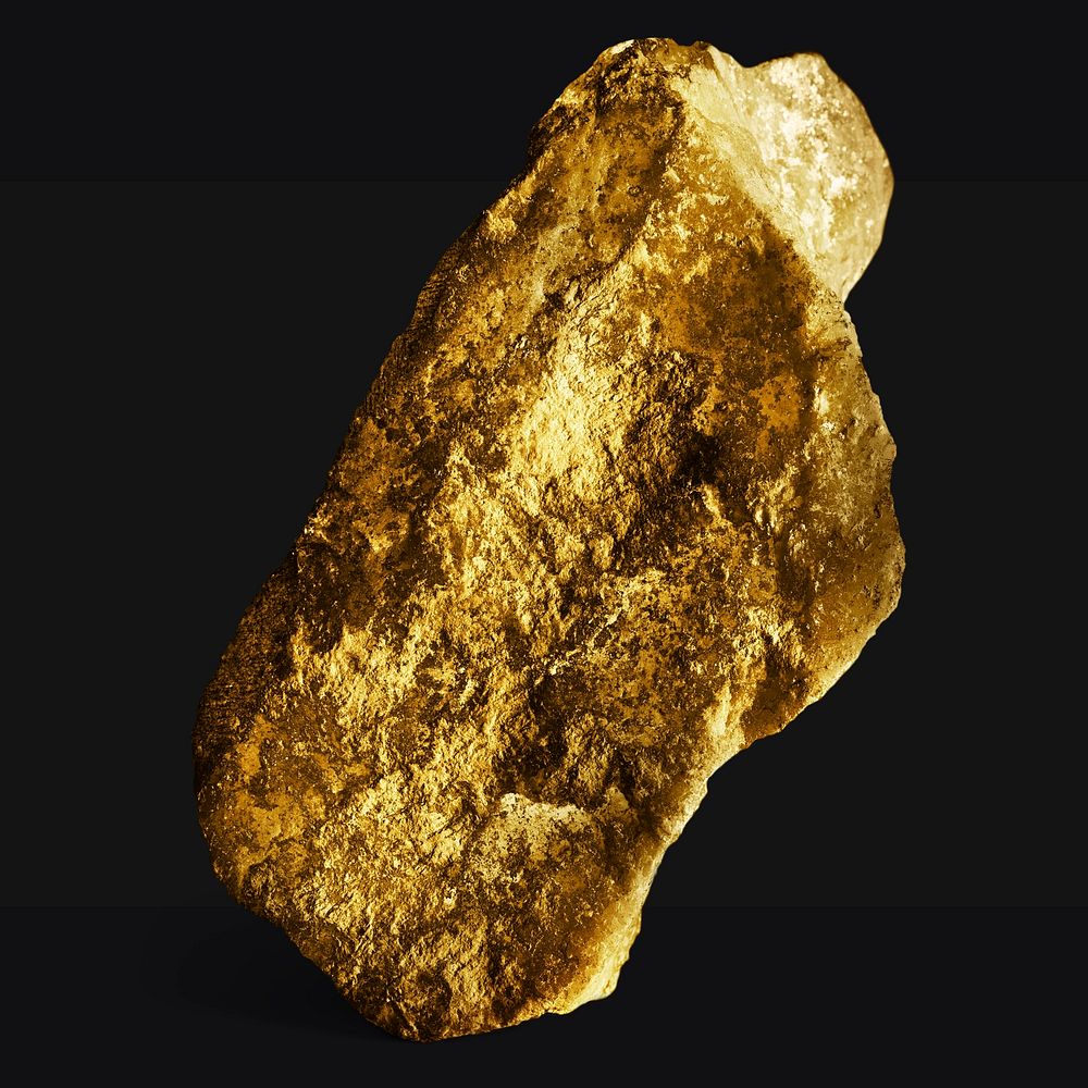 White marble rock in gold color effect on black background