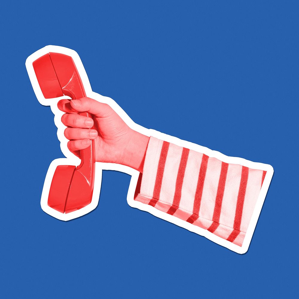 Woman answering a red handset sticker design resource