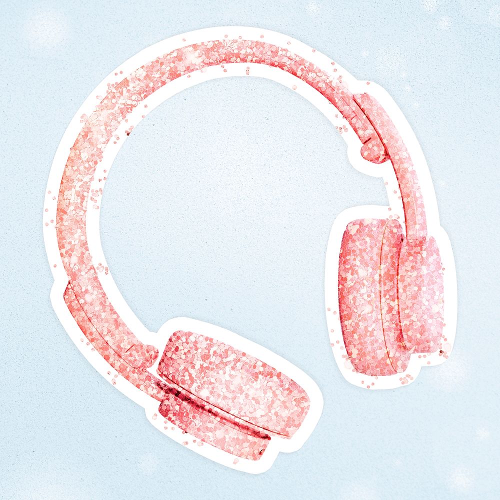Glittery pink wireless headphone mockup on a blue background