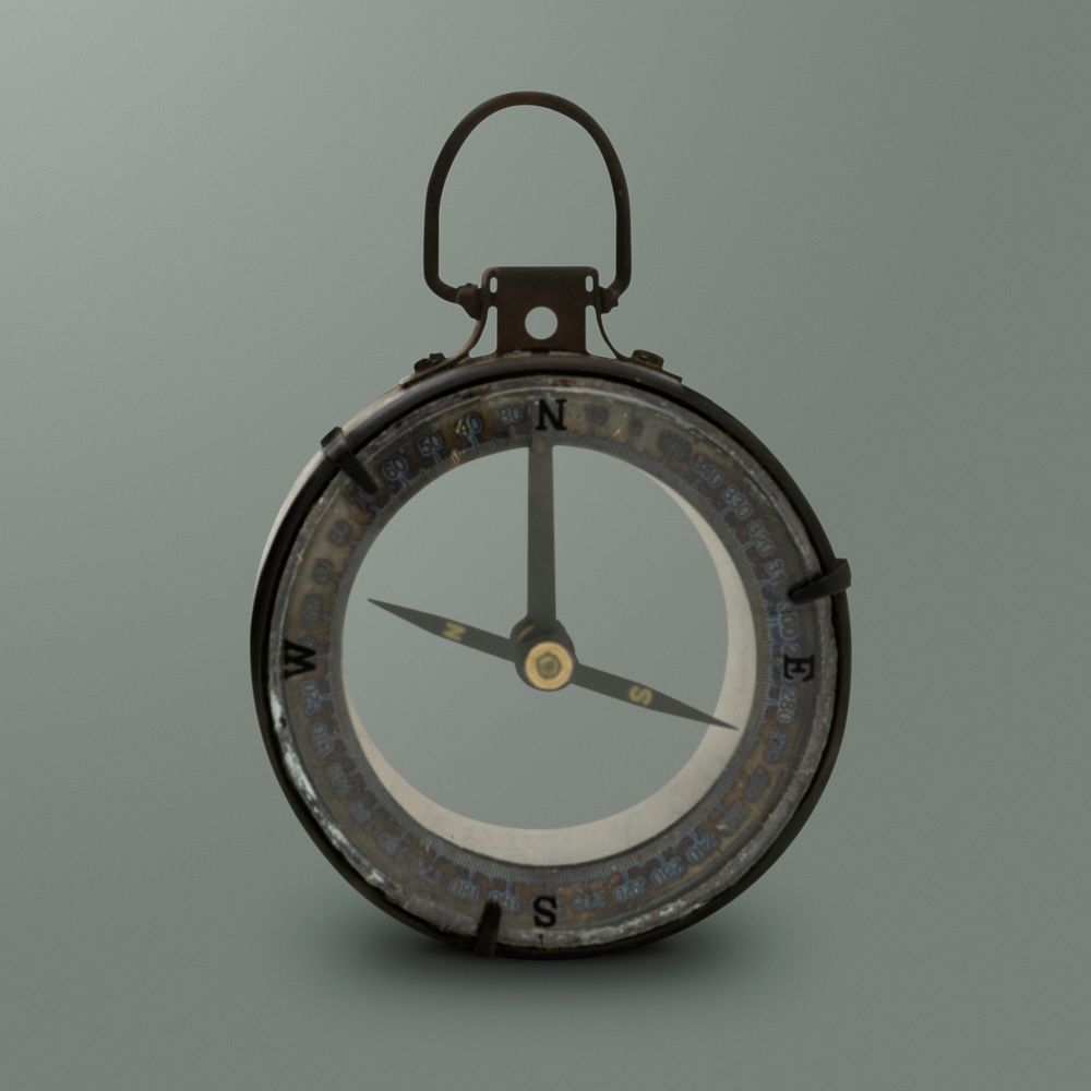 Retro compass mockup on a gray background