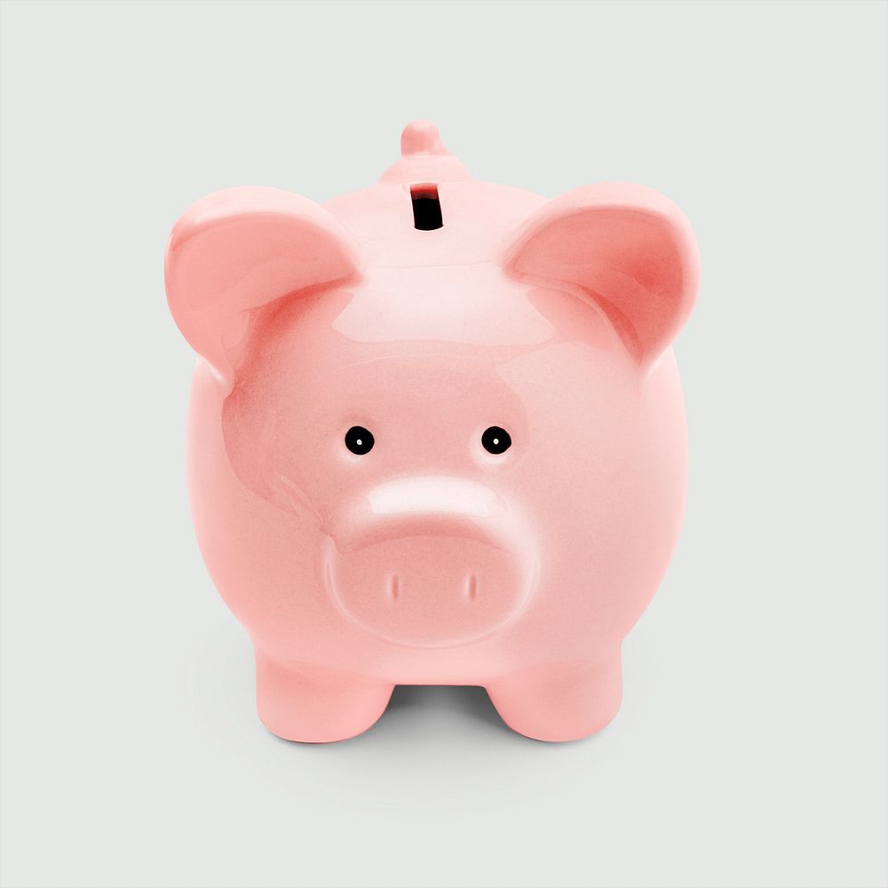 Pink piggy bank sticker on a gray background 
