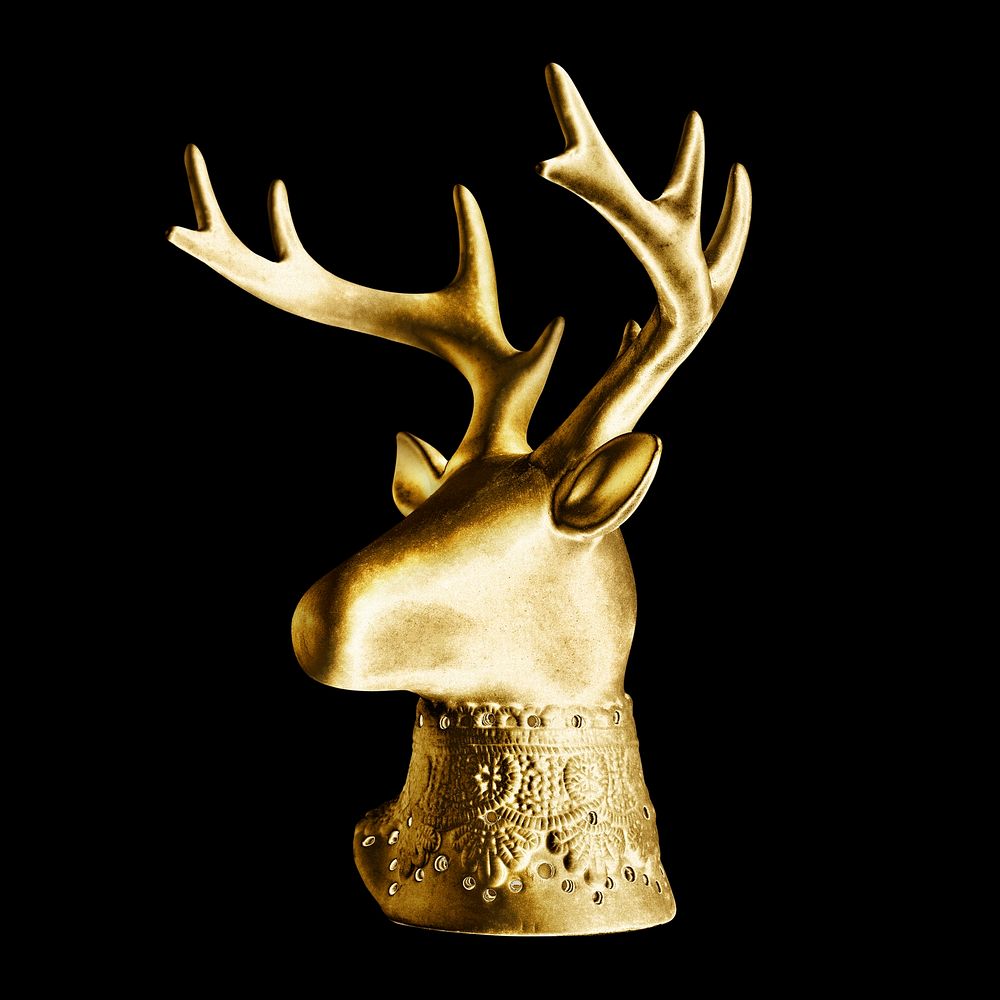 Decorative shiny gold ceramic deer head