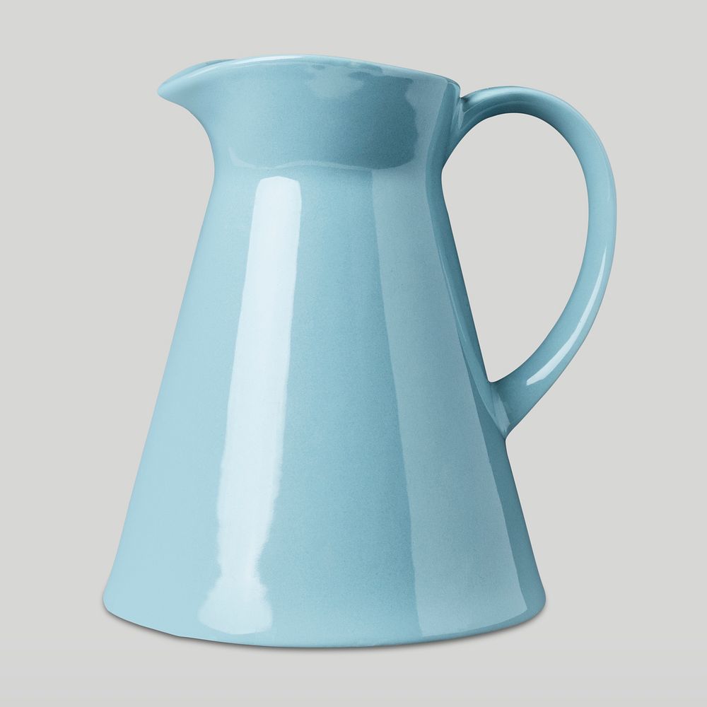 Blue ceramic pitcher on gray background mockup