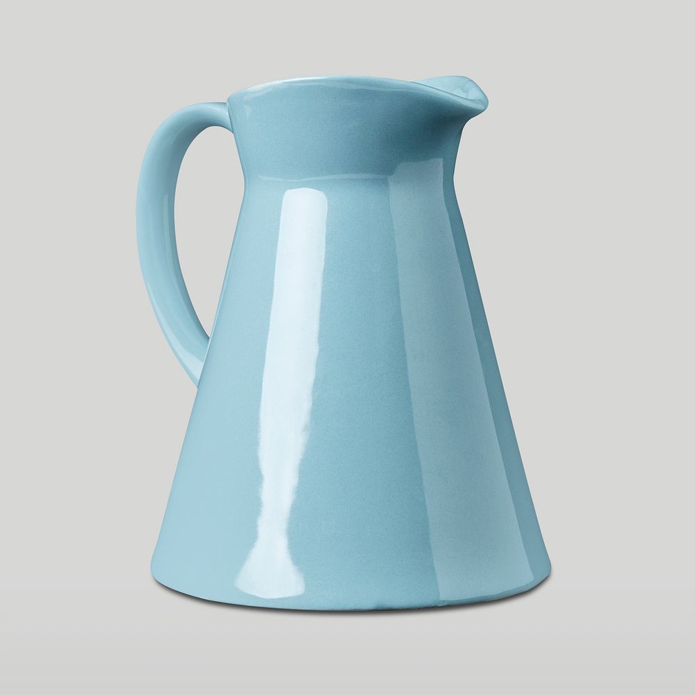 Blue ceramic pitcher on gray background mockup
