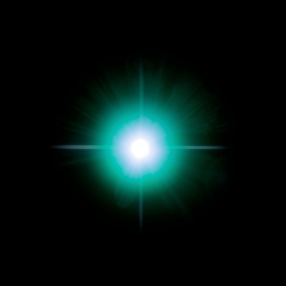 Green flare light effect design element on a black background