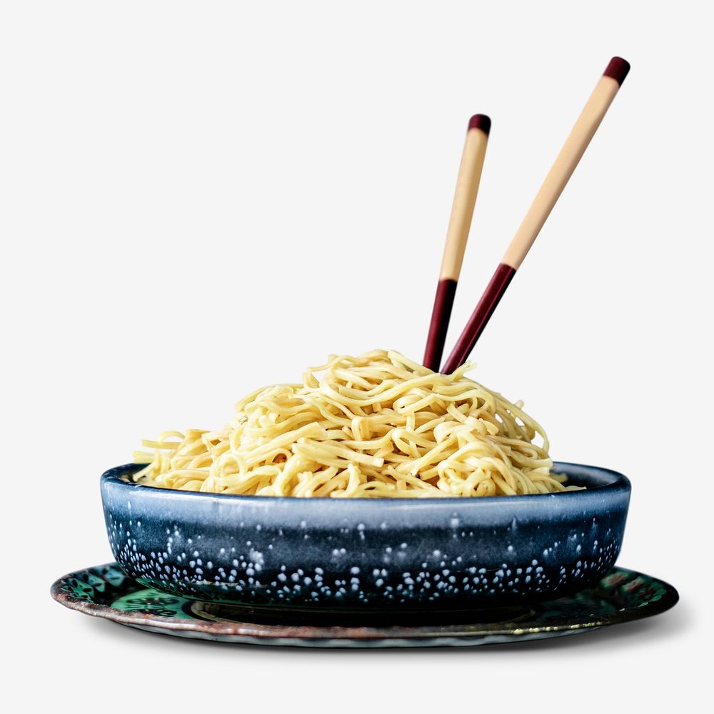 Wooden chopsticks in a noodle bowl