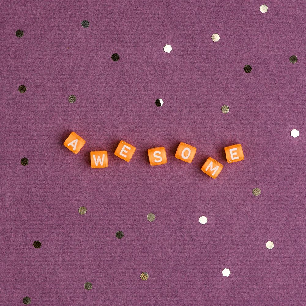 AWESOME beads text typography on purple
