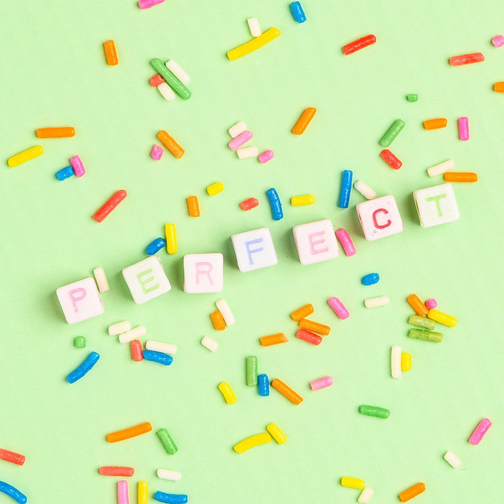 PERFECT beads text typography on sprinkles background