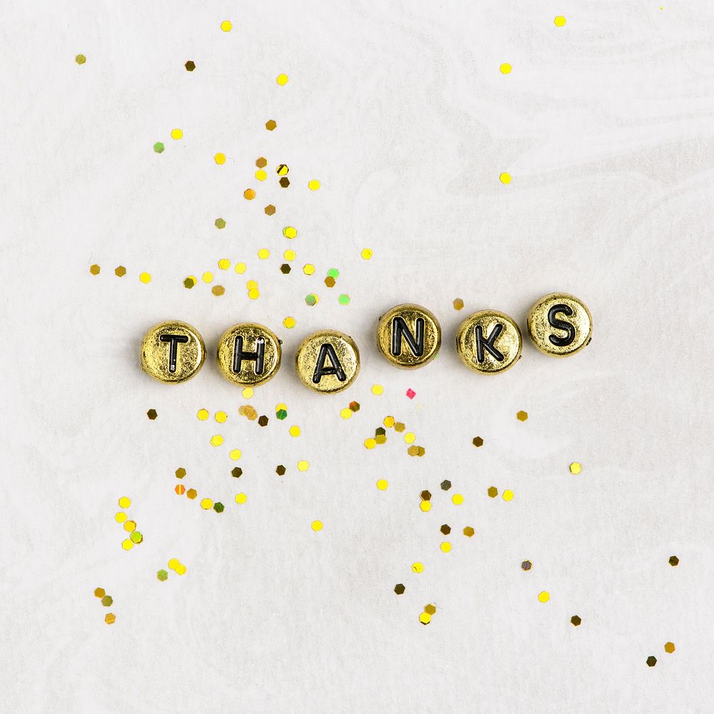 THANKS beads word typography on white