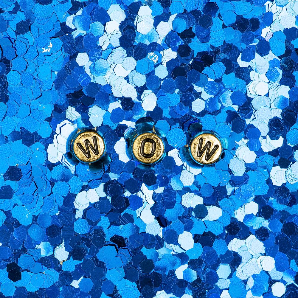 WOW beads message typography on blue glitter