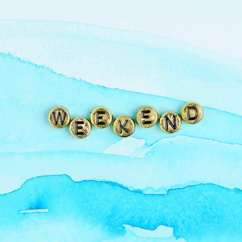 Gold WEEKEND beads text typography