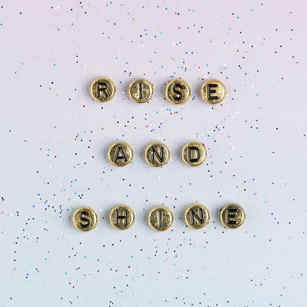 KEEP SHINNING gold beads text typography on pastel