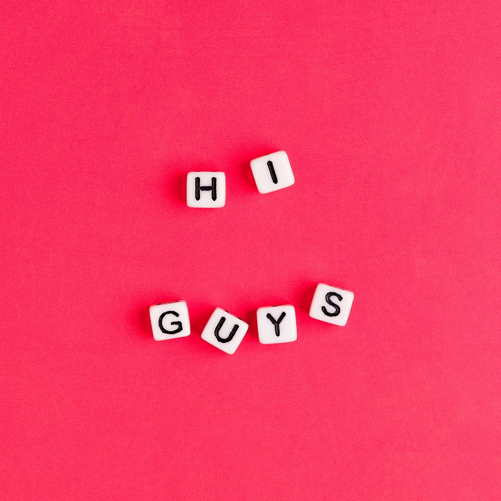 HI GUYS beads text typography on red background