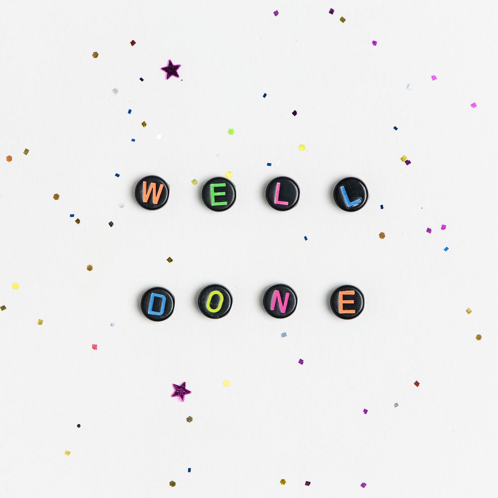 WELL DONE beads word typography on purple