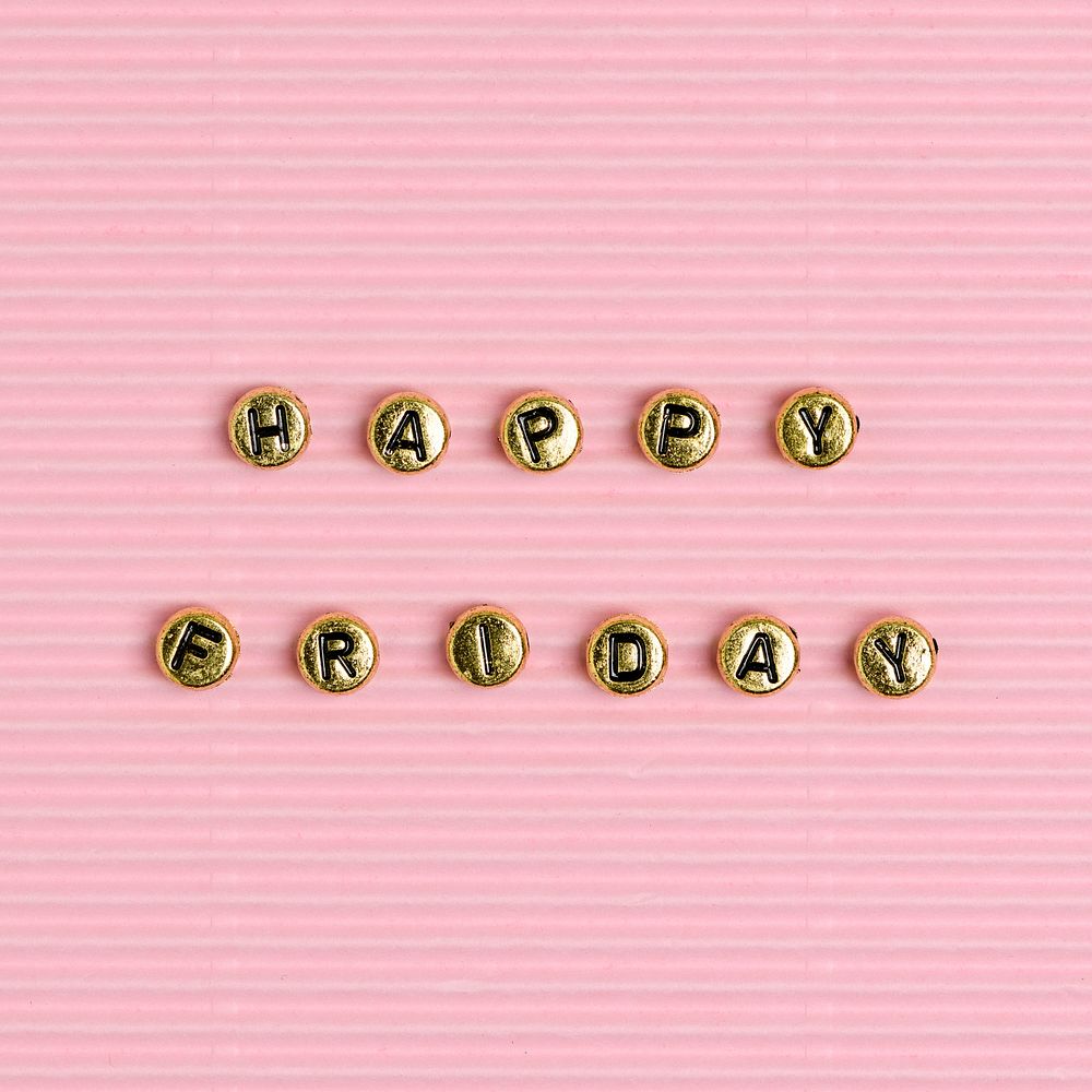 Gold HAPPY FRIDAY beads text typography
