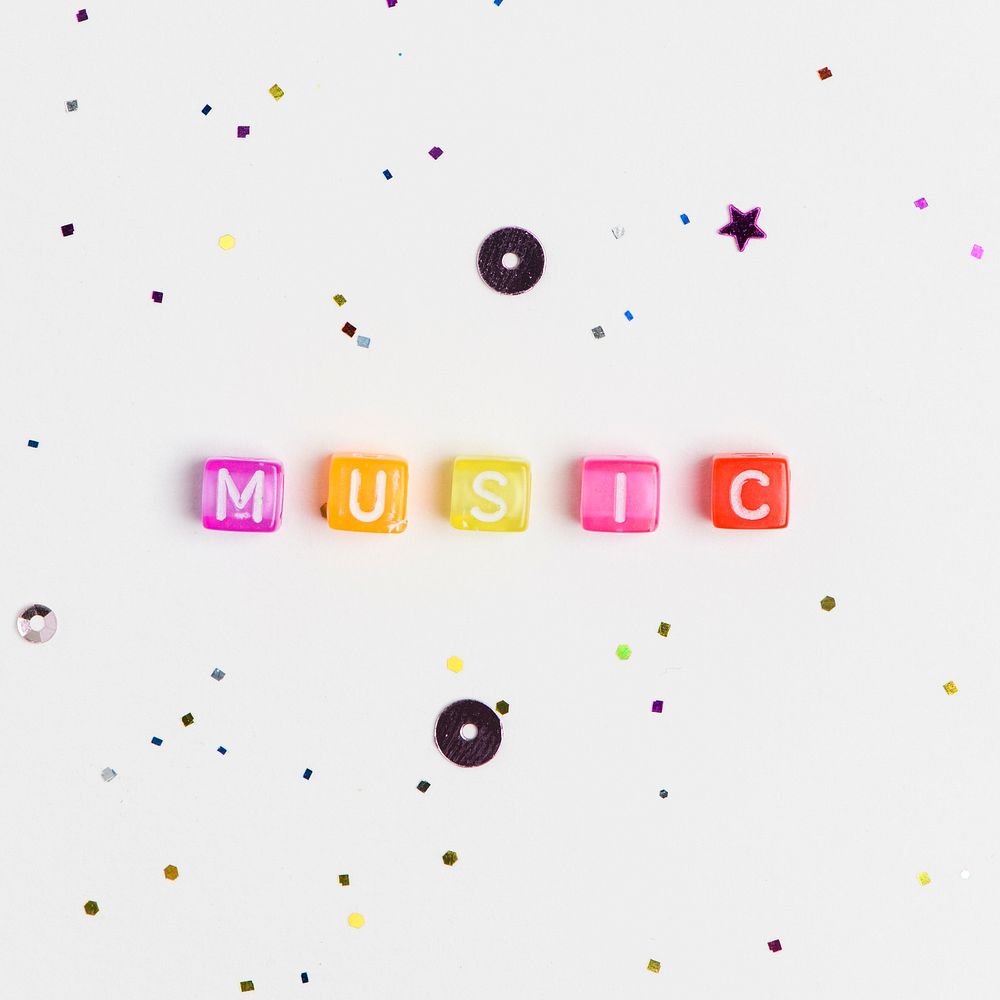 MUSIC beads word typography on white