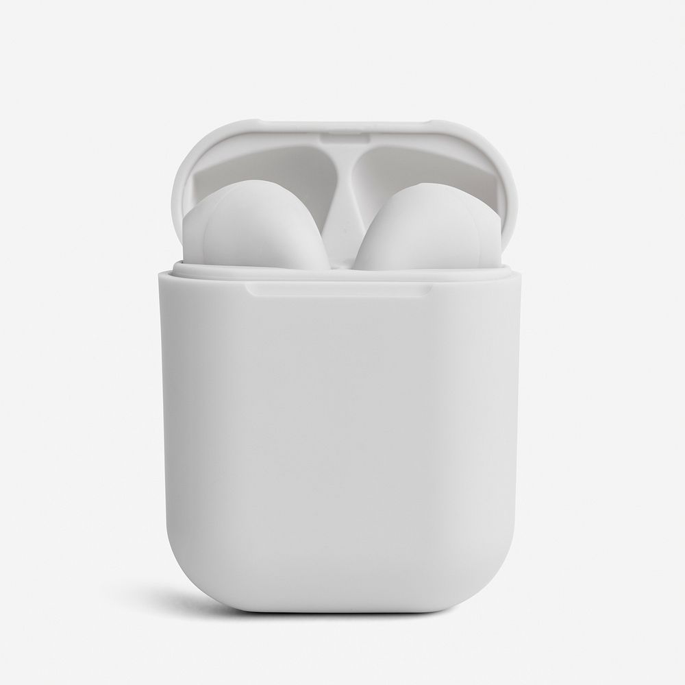 White wireless earbuds case digital earphones