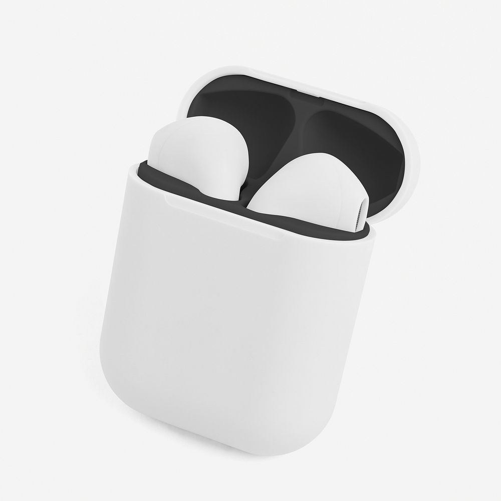 White wireless earbuds case mockup digital earphones