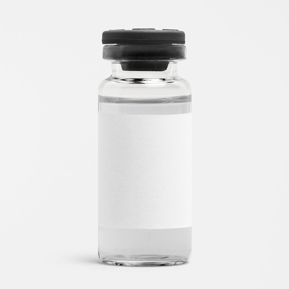 Injection glass vial with blank white label