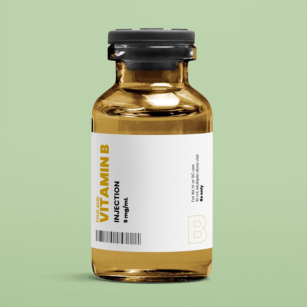 Vitamin B amber injection vial label mockup psd