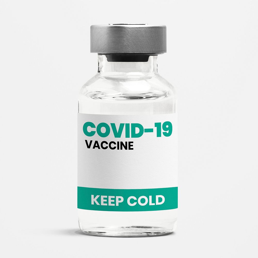 COVID-19 vaccine bottle label mockup psd with keep cold storage condition