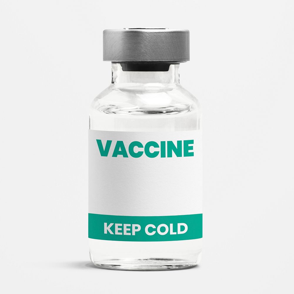 Vaccine injection bottle label mockup with keep cold storage condition psd