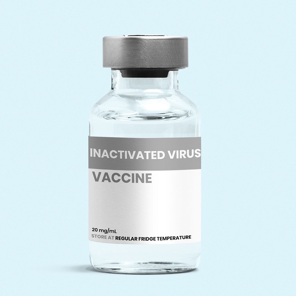 Injection glass vial label mockup psd for inactivated virus vaccine