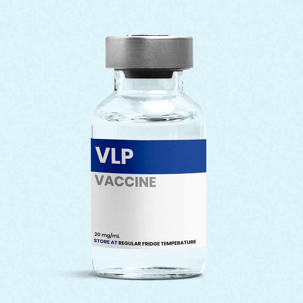 Injection glass vial label mockup psd for VLP vaccine