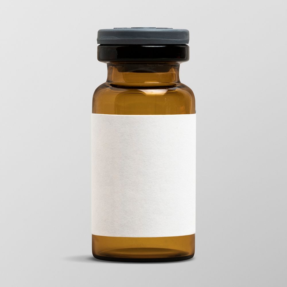 Amber injection vial glass bottle with blank white label