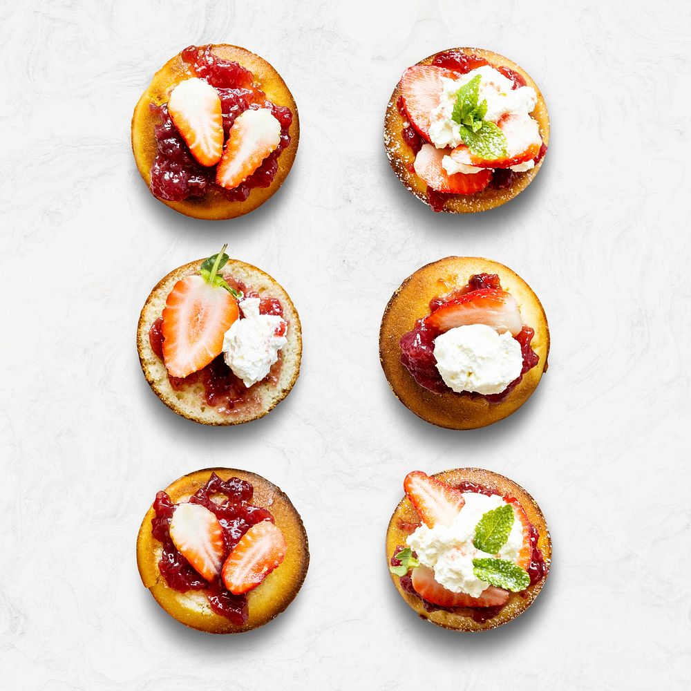 Mini strawberry cupcakes flat lay set