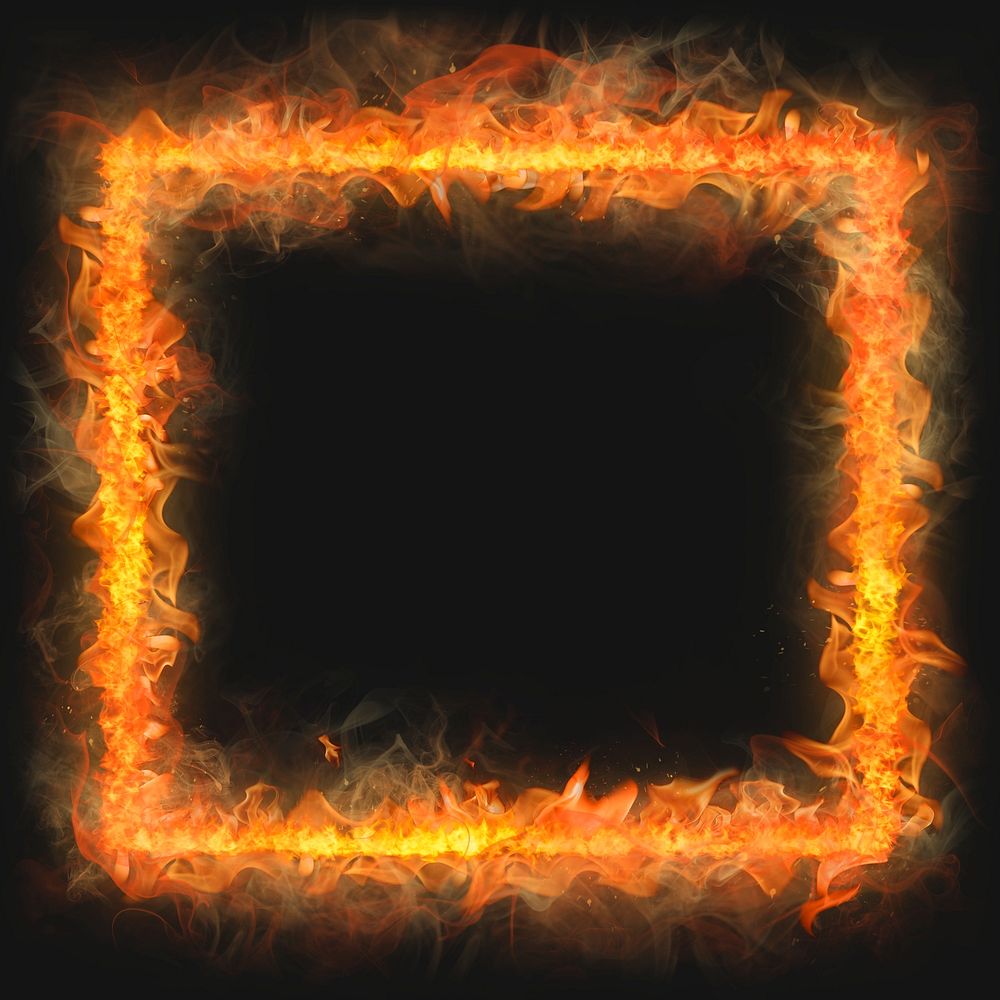 Flame frame, square shape, realistic burning fire