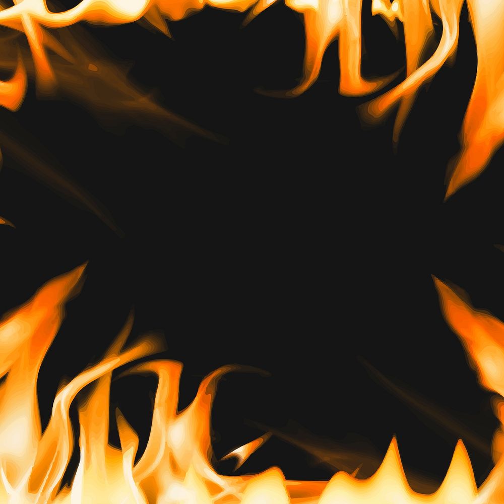 Blazing flame background, orange frame realistic fire image vector