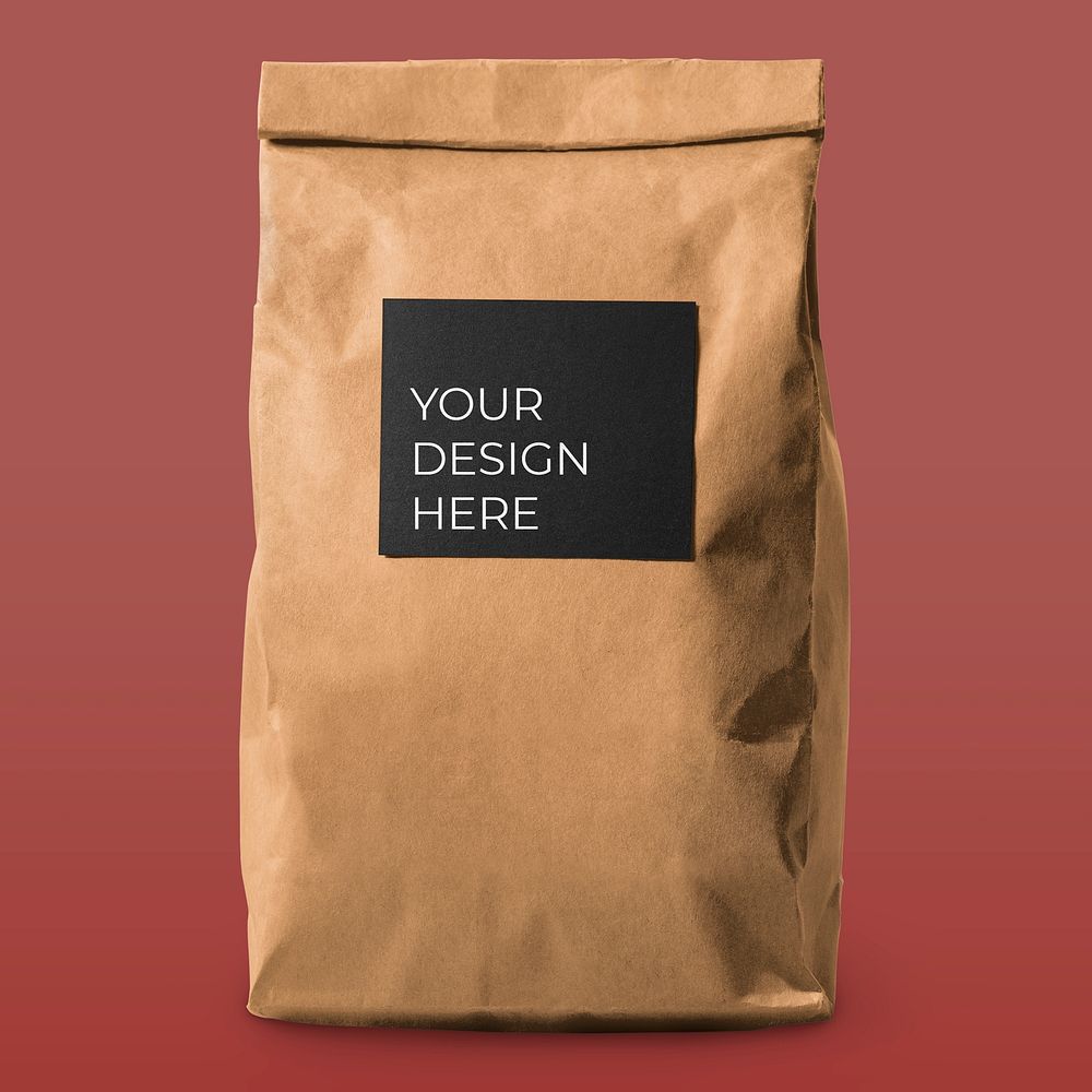 Label mockup psd, kraft paper coffee bag, pouch packaging design, isolated object