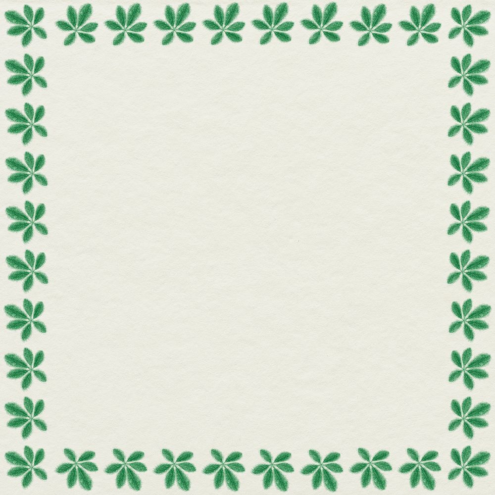 Green leaves square frame on off white background