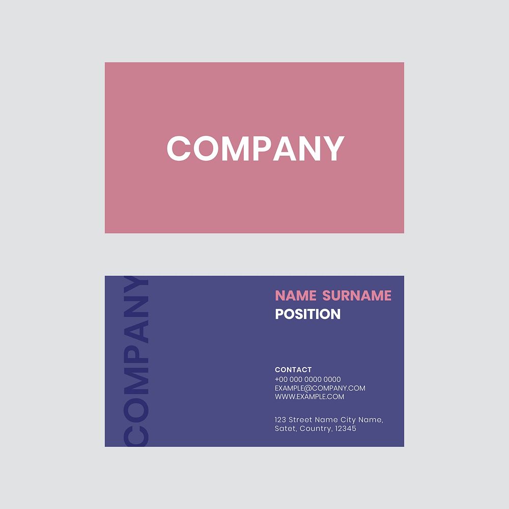Business card template vector in pink and purple tone flatlay