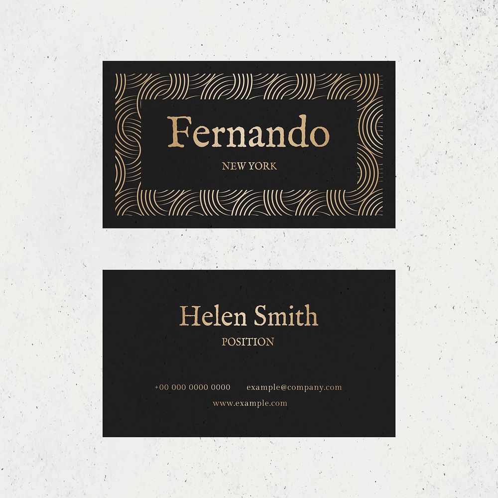 Luxury business card template vector in gold and black tone with front and rear view flatlay
